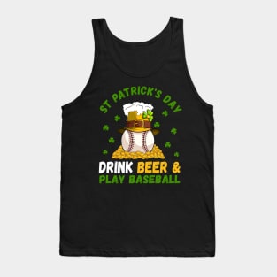 St Patrick's Day Drink Beer And Play Baseball, Cheerful Leprechaun Baseball Player Tank Top